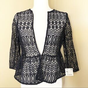 Zara Lace Sheer Navy Peplum Top NEW  - XS